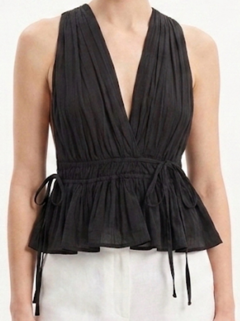 Ottod’Ame Deep V-Neck Faux Wrap Peplum Sleeveless Top US 2/S/M